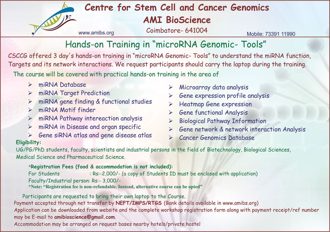 miRNA Genomics- Tools - Centre for Stem Cell & Cancer Genomics, AMI  BioScience